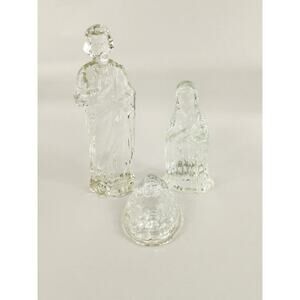 Nativity Joseph Mary & Baby Jesus Mini Clear Glass Figurine Christmas 80s x3 Vtg